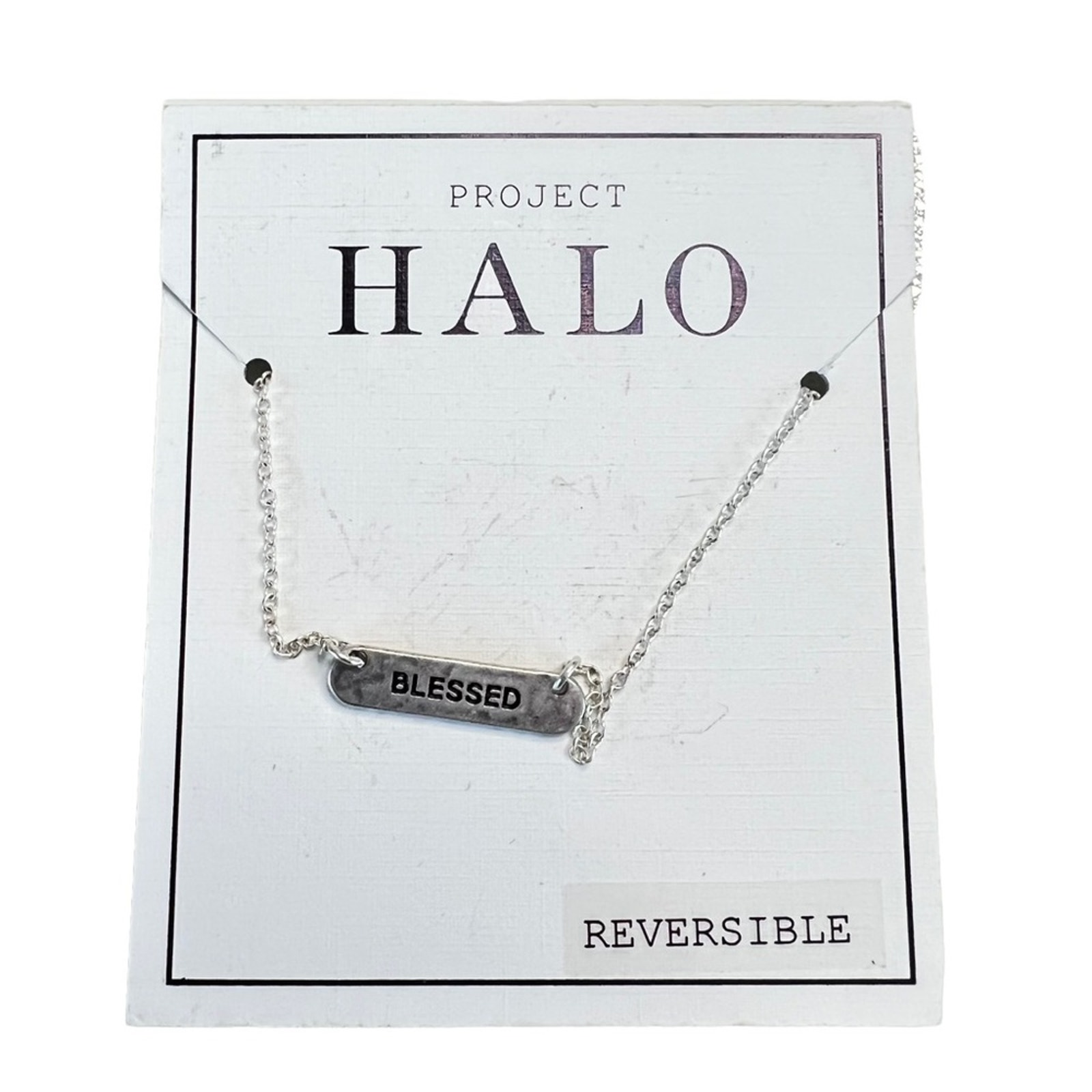 Project Halo Christian Blessed Reversible Silver Tone Bar Necklace Project Halo Christian Blessed Reversible Silver Tone Bar Necklace